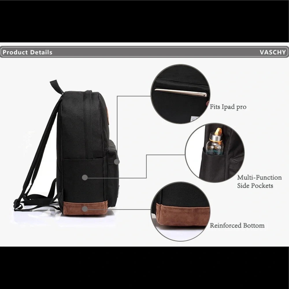 VASCHY Classic Water-Resistant Lightweight Travel School unisex Backpack